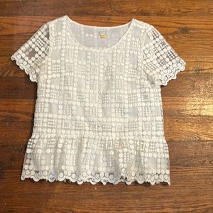 Anthropologie LEIFSDOTTIR cream dotted lace overlay top short sleeve Women’s 10